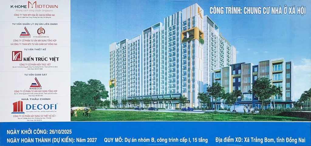 Bảng thông tin dự án Nhà ở xã hội K-Home Midtown Trảng Bom