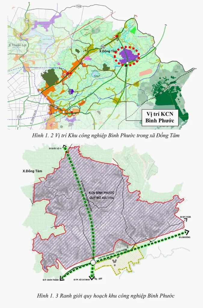 Vị trí Khu công nghiệp Bình Phước trong xã Đồng Tâm