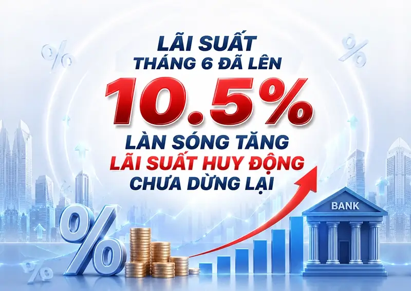 Tháng 6/2026, lãi suất bình quân chạm 10,5%, làn sóng nâng lãi suất huy động chưa hạ nhiệt