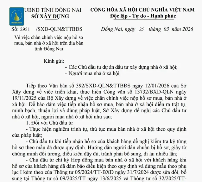 Đồng Nai cảnh báo không mua Nhà Ở Xã Hội qua “Cò Mồi” và “Suất Ngoại Giao”