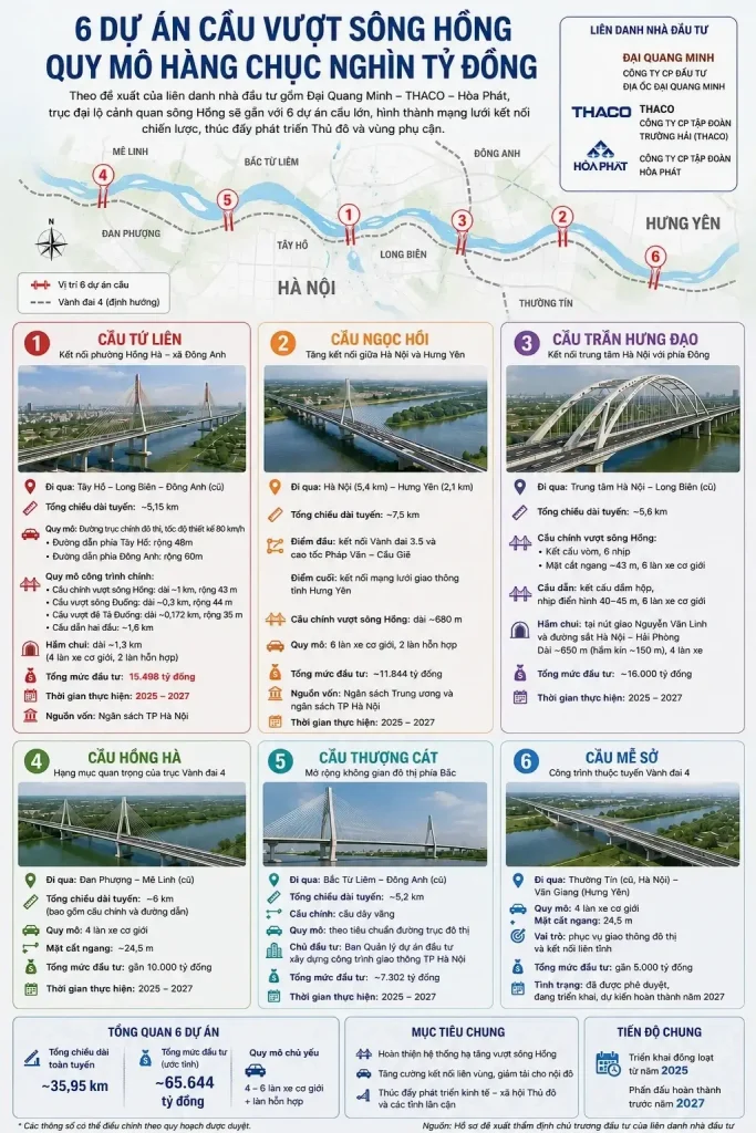 6 dự án cầu vượt sông Hồng