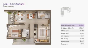 Mặt bằng bố trí căn hộ loại 2 phòng ngủ - CH Nam Mekong Grand Plaza