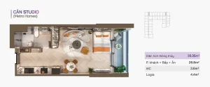 Mặt bằng bố trí căn hộ loại Studio - CH Nam Mekong Grand Plaza