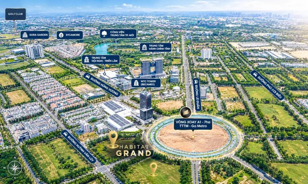 Habitat Grand nằm ở vị trí trung tâm kết nối của Thành phố mới